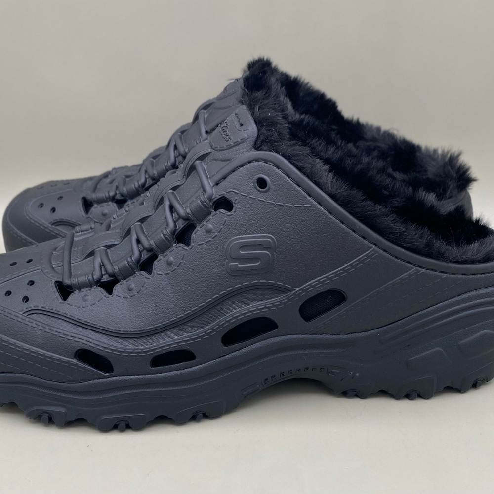 Skechers Foamies D’Lites 2.0 Fleece Lined Mule Sneakers Women’s 7 Black New - Picture 5 of 14